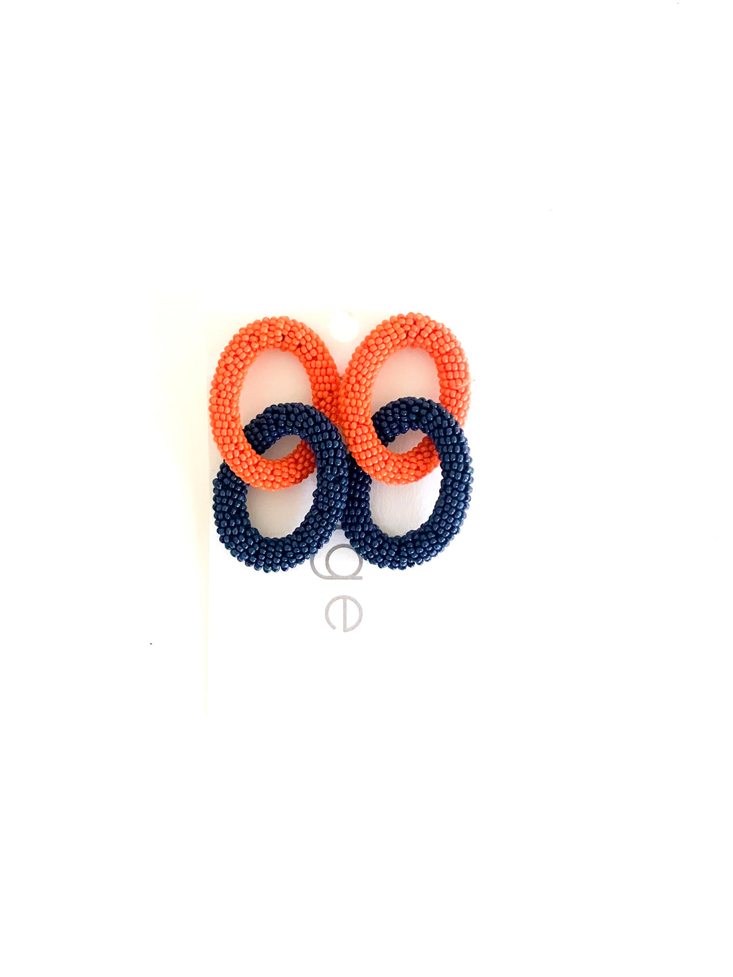 The Navy and Orange Beaded Double Hoop Earrings