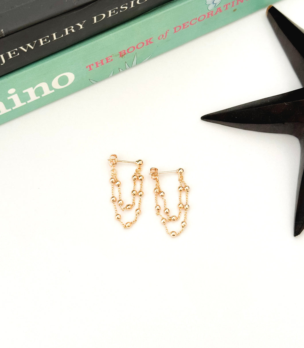 The Gold Bead Double Draper Earrings