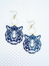 Load image into Gallery viewer, The Navy Filigree Tiger Earrings
