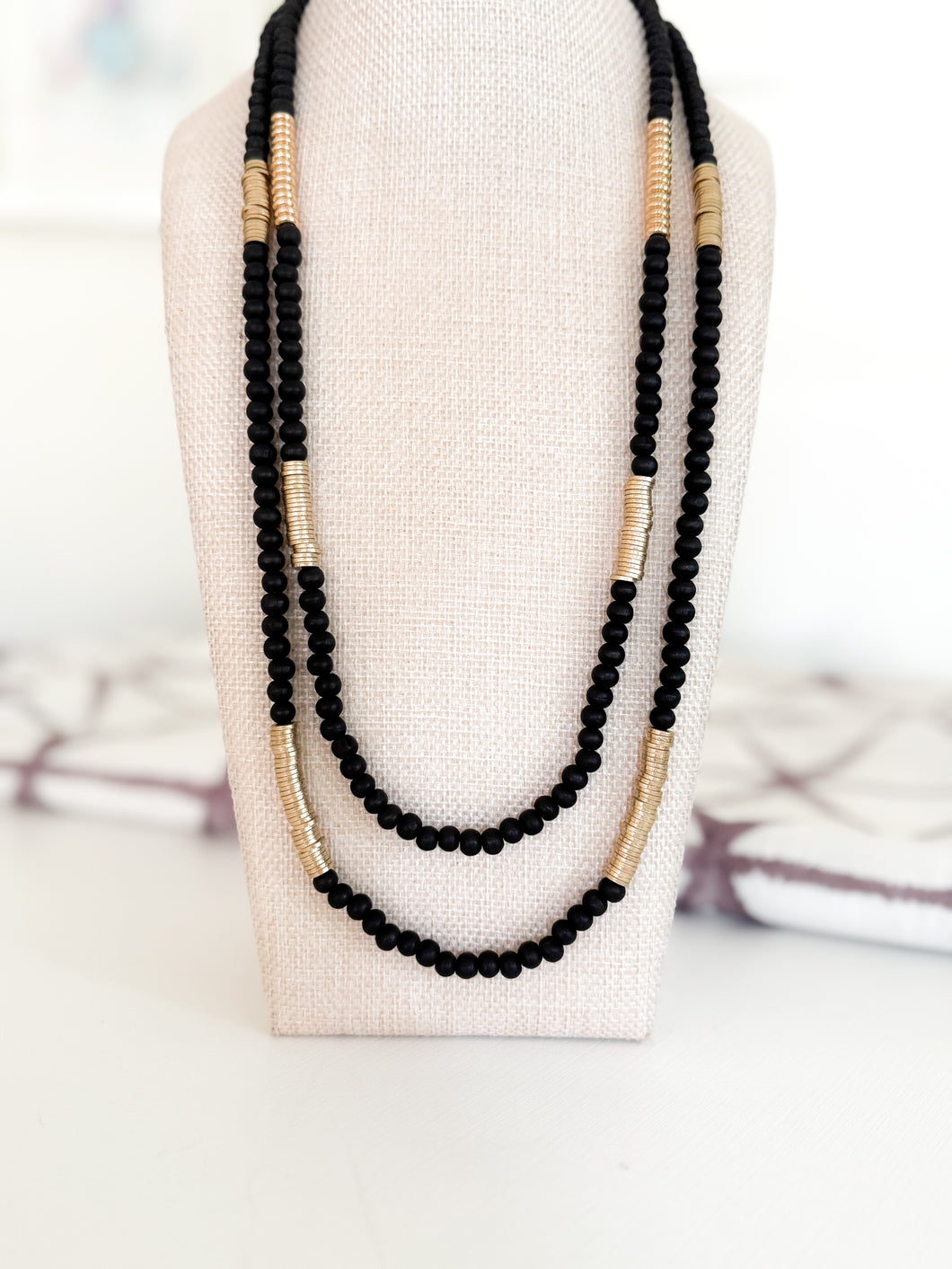 The Black & Gold Double Bead Necklace