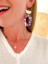 Load image into Gallery viewer, The Red, White &amp; Blue Oval Earrings
