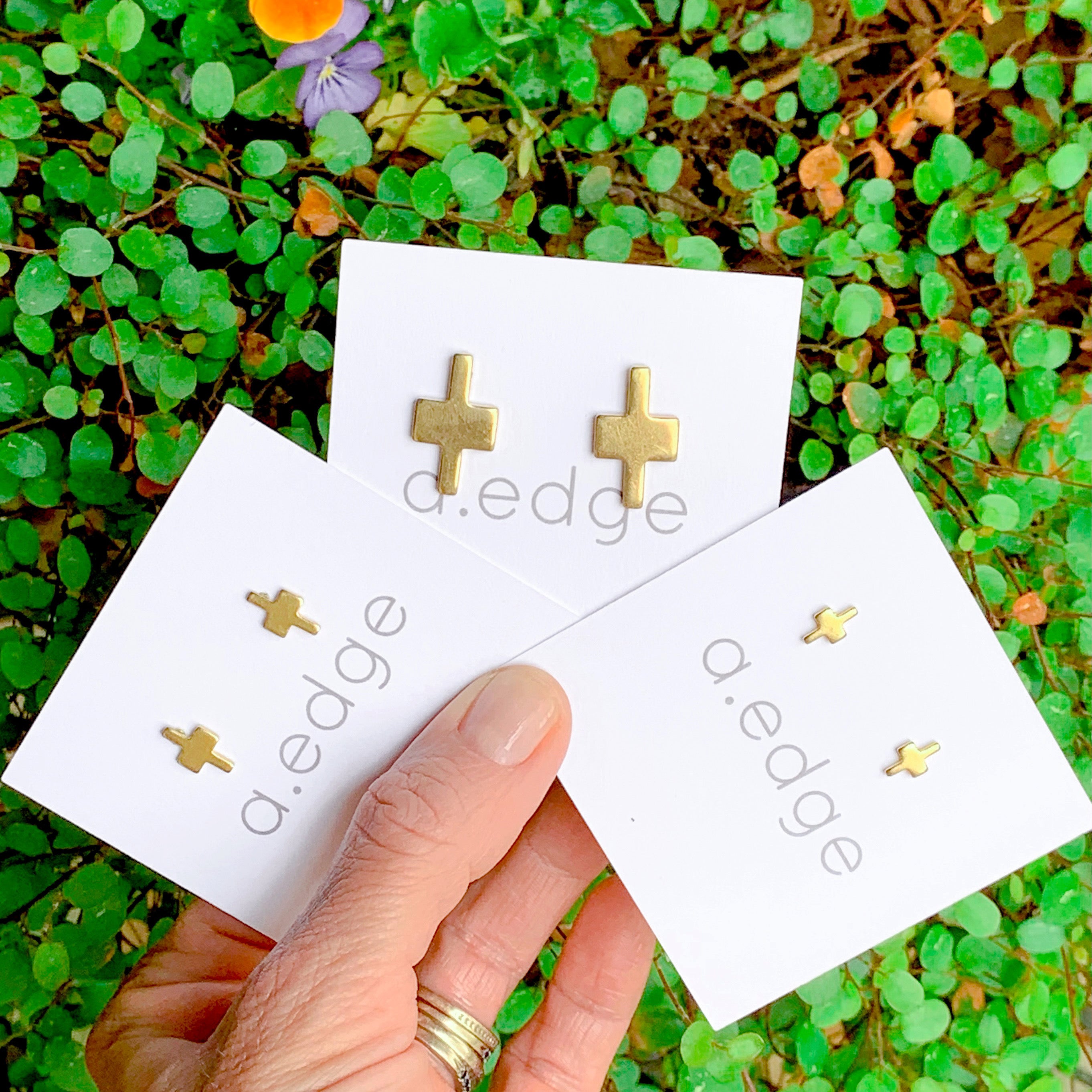 The Brass Cross Stud Earrings